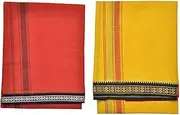 [Stylesindia] Pure Color Cotton Dhoti Lungi Sarong 1.8 Mts Set of 2(Red,Yellow), Multi Colored