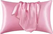 100% Silk Pillowcase for Hair and Skin,1 Pack Both Sides Silk Pillowcase, Queen Size, Pink, Luxurious Satin Finish,