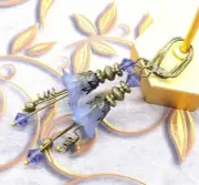 Vintage Victorian Style Light Denim Blue and Antique Bronze Bell Flower Lucite E