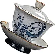 FUNOMOCYA 1 Set Kung Fu Teacup Traditional Ceramic Tea Bowl with Tray Retro Chinese Design for Office Drinking Home Teawares Present for Friends Family