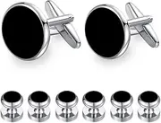[HONEY BEAR] 8pcs set Cufflinks And Studs - Black Onyx, for Men Shirts Tuxedo Wedding Gift