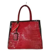 Elizabeth Arden Red Faux Crocodile Black Patent Leather Expandable Tote Bag