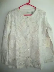 New Laura Ashley Ivory Cardigan Jacket S Vintage Romantic Patchwork Floral Small