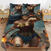 v2459 Bed Sheets Bedding Wonder Woman Bedding Sets Ultra Soft Skin-Friendly Duvet Cover 3 Piece, Cute Comforter Cover Bed Set for Boys Girls Kids ( 1
