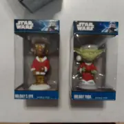 STAR WARS CHRISTMAS HOLIDAY BOBBLEHEAD PAIR 2 BOBBLEHEADS YODA & C-3PO NIB