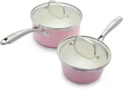 Artizan Healthy Ceramic Non-Stick 14Cm/1L and 18 Cm/2L Saucepan Pot Set with Lid