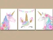 Unicorn Wall Art For Girls Baby Nursery Bedroom Wall Art Posters Decor 3 Pc Set