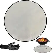 Round Under Grill Mat, 36" Fire Pit Deck Protector Mat, with 1 BBQ Gloves, Firepit Mat for Outdoor Grill Deck Protector for Porch Decks BBQ Camping Bonfires (Grey)