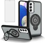 [Asuwish] Phone Case for Samsung Galaxy A14/M14 5G with Tempered Glass Screen Protector Magnetic Slim Ring Holder Stand Hard Hybrid Rugged Kickstand Film Cell Cover A 14 4G 14A 14M G5 Women Men Grey