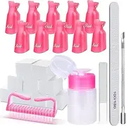 Gel Nail Polish Remover Kit -10Pcs Nail Clips,540PCS Lint Free Nail Wipes,Nail Polish Remover Pump Bottle Dispenser,100/180 Grit Nail Files,Glass Nail File,Nail Brush,Cuticle Pusher