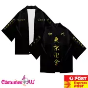 Mens Anime Tokyo Revengers Cosplay Costume Black Cloak Kimono Robe Yukata Coat