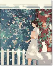 Paint by Numbers for Adults DIY Oil Paint by Number Adult Kit Paint by Numbers Adult Beginner Girl with Book Look at Flowers 16x20/40x50cm (Self-Assembly Wooden Frame)