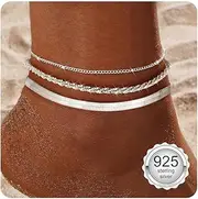 [CASSIECA] Silver/Gold Anklets for Women, 925 Sterling Silver Ankle Bracelets for Women Trendy Dainty Waterproof Anklets Set Adjustable Layered Anklet Beaded Rope Link Ankle Beach Foot Jewelry for Women