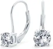 [Bling Jewelry] Dainty .50 Ct Round Bezel Brilliant Cut AAA Cubic Zirconia Simulated Gemstone Colors CZ Solitaire Dangle Drop Earrings Lever Back 14k Rose Gold Plated .925 Sterling Silver