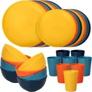 32Pcs Wheat Straw Dinnerware Sets,Plastic Plates and Bowls Sets for 8,Unbreakabl