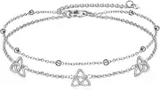 [VONALA] Celtic Anklet Bracelet for Women 925 Sterling Silver Layered Adjustable Link Irish Jewelry Gift for Her, 7.7*7.7, no gemstone