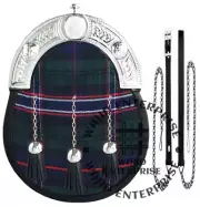 Scottish National Tartan Kilt Sporran Full Dress Sporran bag with Chain & Strap