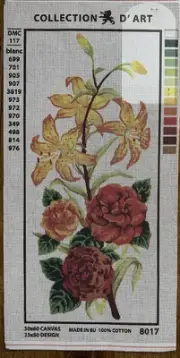 needlepoint Tapestry Gobelin Canvas Only 30x60 Cm Flowers Rto