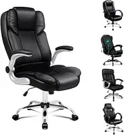 ALFORDSON Ergonomic Office Chair with Flip-up Armrests, Executive Computer Chair Home Desk Chair with Swivel and High Back, PU Leather Upholstery Video Game Chairs (Saxon Black)