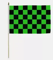 12x18 Inches 12 x 18 Black and Green Checkered Stick Flag wood Staff