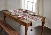 Mud Pie Reversible Red Tartan Appliquéd Merry Christmas Tassel Table Runner