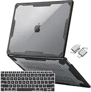 MOSISO Compatible with MacBook Air 13 inch Case 2022-2018 Release A2337 M1 A2179 A1932, Symmetric Geometric Heavy Duty Plastic Hard Shell with TPU Bumper&Keyboard Cover&Type C Adapter, Black