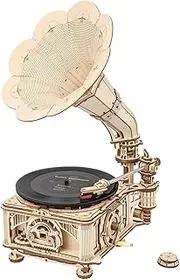 ROKR 3D Wooden Puzzles Model Building Kits for Adults to Build Record Player DIY Mechanical Vintage Gramophone