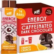 PEAK CHOCOLATE Caffeine Chocolate Bar Energy Orange Crunch 25g x 14 Display