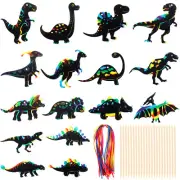 64 Pcs Dinosaur Theme Scratch Cards Rainbow Scratch Paper Dinosaur Art Crafts CR