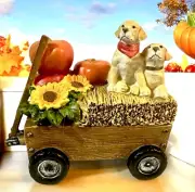 Labrador Retriever Dog Fall Harvest Wagon Fruit Tabletop Or Shelf Sitter 7” NEW