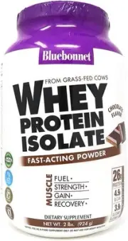 Bluebonnet Grass Fed Whey Protein Isolate 26 g Energy & Workout Recovery BCAA Am