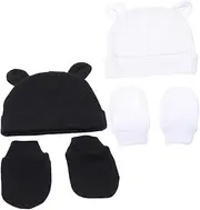 [COLLBATH] Adorable Girl Hat Gloves Infant Cotton Beanie Mittens No Scratch Soft Material Newborn to Toddler White Black