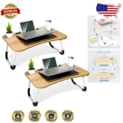 2-Pack Large Folding Lap Desk - Stylish Multi-Use Laptop Table with Cup Holder