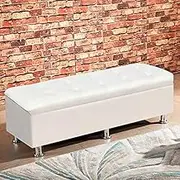 Modern Ottoman Faux Leather Upholstered Rectangle Storage Bench Footrest Shoe Changing Stool for Living Room Bedroom Entryway Hallway-R 60x40x40cm(24x16x16inch)