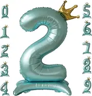 Standing Number 2 Balloon with Crown, 42 Inch Jumbo Mylar Foil Balloons Helium or Air Balloons for 2nd 12 22 Birthday Party Celebration Decoration Blue Number 2