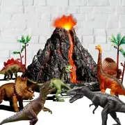 Large Volcano Set with 9 Realistic Dinosaur Action Figures for Kids 2 3 4 5 6...