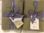 West Elm Two (2) European Linen Box Stitch Quilted Euro Shams NWT! Cedar Green