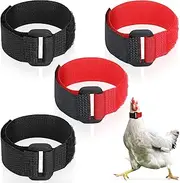 PROUSKY 4 Pieces Rooster Collar, No Crow Adjustable Chicken Collar Anti Hook Neck Nylon Belt Noise Free Neckband for Pet Chickens Prevent Chickens from Screaming Disturbing Neighbors (Black, Red)