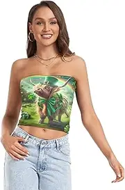 [RPLIFE] St. Patrick's Day Highland Cow Green Tube Top, Going Out Crop Top, Sheer Tube Tops, Sexy Tube Tops (S)