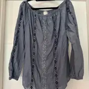 NWT $99 Chico's Chambray Embellished Peasant Top Sequins-1