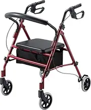 GENKI Rollator Walker with Seat, Steel Rolling 6-inch Wheels and Storage Bag, Folding Medical for Elderly,Red
