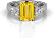 [DINJEWEL] 9.00 Carat Beautiful Emerald Cut Natural Yellow Sapphire Gemstone Silver Adjustable Ring For Women And Men, Sterling Silver, Sapphire