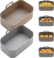 2 Pcs Rectangle Air Fryer Silicone Liners, Reusable Air Fryer Silicone Pots Non Stick Food Grade Air Fryer Basket Accessories Replacement Baking Tray for Ninja Dual Dz201 Dualzone