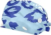 [WOSHJIUK] Working Hat 2 Pack Scrub Caps for Women,Leopard Blue Floral,Tie Back Cap Adjustable Scrub Hat