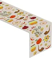 Linen 13x72'' Rosh Hashanah Table Runner Shana Tova Table Decoration Jewish New Year Decor and Supplies for Home Kitchen Dining
