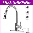 Brushed Nickel Pull Down Kitchen Faucet with Soap Dispenser - 360 Swivel Design