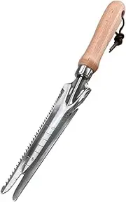 Garden Weeding Tools Multifunctional Manual Weeder Wooden Handle Weed Remover Tool,Stainless Steel Weeder with Measure, Dandelion Removal Tool Hand Weed Puller for Garden Yard Patio Lawn Transplant
