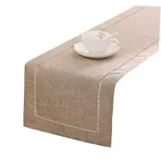 Decorative Linen Table Runner Farmhouse Style 14" x 72" Light Coffee/Straight