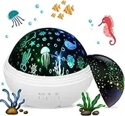Baby Light Projector, Star Moon and Ocean Wave Sensory Projector Rotating Lights, Rechargeable Sensory Lights for Girls Boys (White)