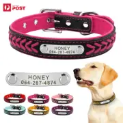 Personalised Dog Collars Adjustable Soft PU Leather ID Collar or Dog Leash